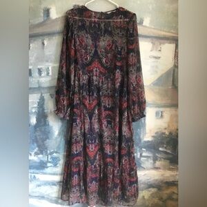 Only Women's Long Sleeve Paisley Midi Dress in Burgundy and Navy
